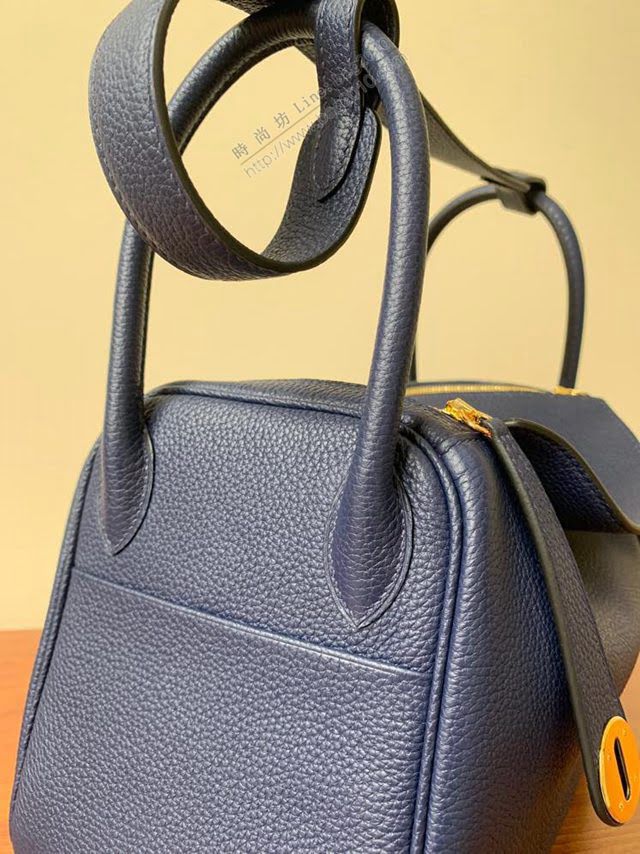 Hermes女包 愛馬仕lindy togo皮 金扣 銀扣 Hermes手提肩背包 寶石藍  am1972